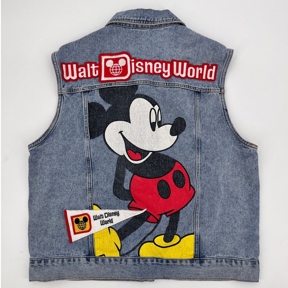 Walt Disney World 50th Vault Collection Mickey Denim Vest Adult M Patches